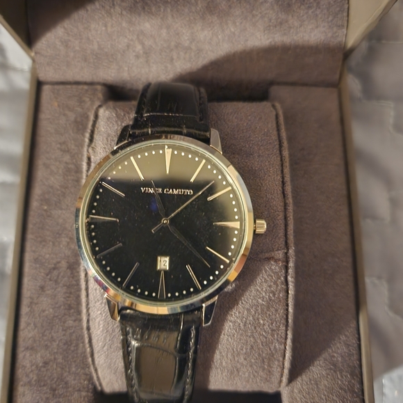COPY - Vince Camuto mens watch NWOT NIB black leather - Picture 1 of 5
